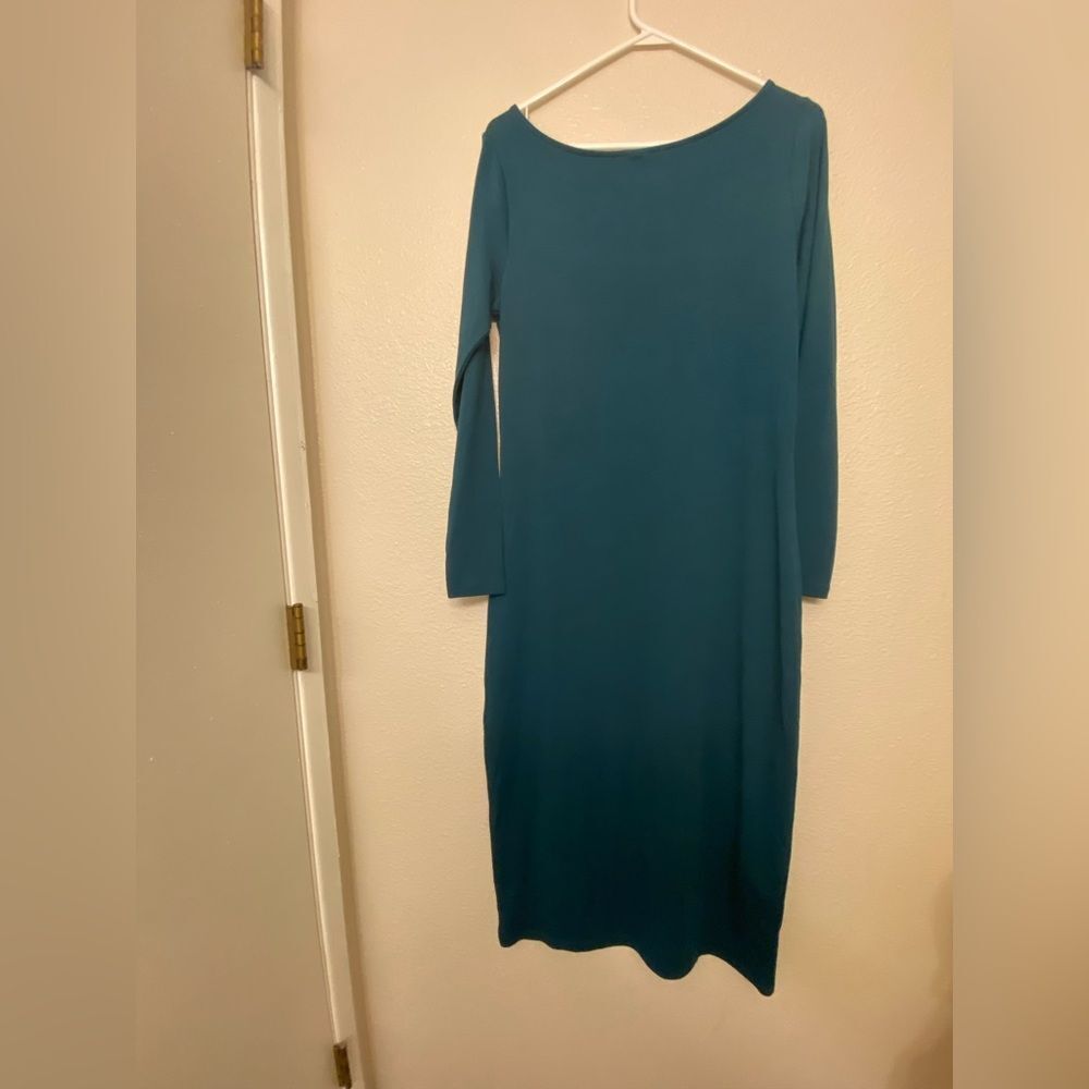 Wild Fable long sleeve scoop neck midi dress dark teal modal blend women’s L